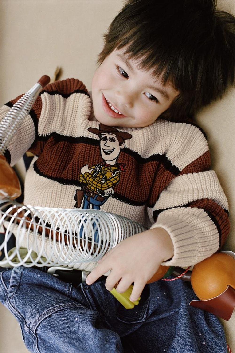 ZARA ДЖЕМПЕР В ПОЛОСКУ WOODY TOY STORY © DISNEY PIXAR, ЭКРЮ/КОРИЧНЕВЫЙ