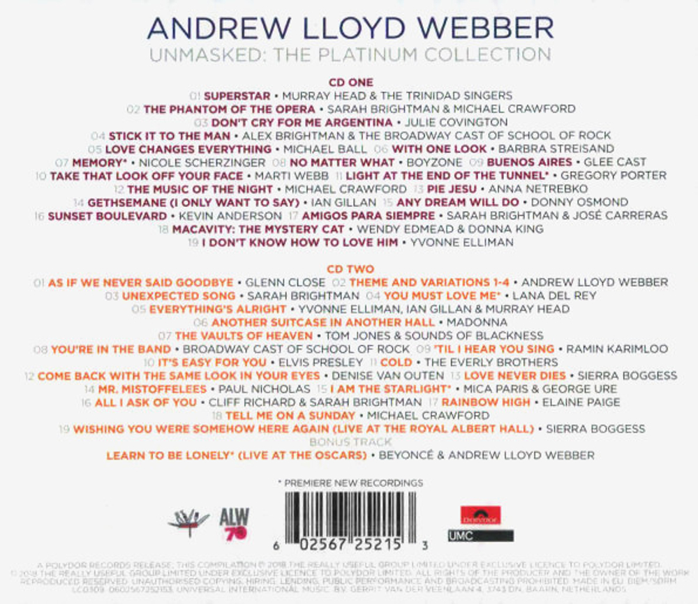 Andrew Lloyd Webber / Unmasked: The Platinum Collection (2CD)