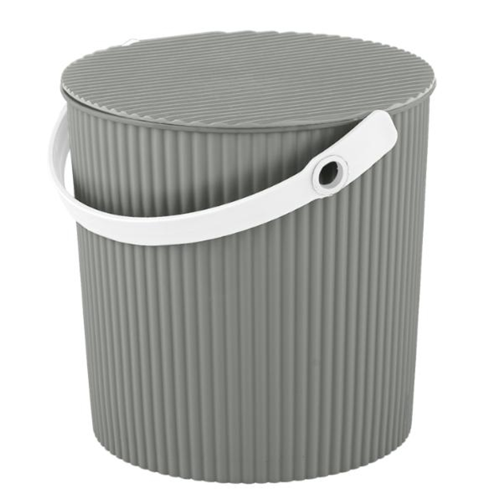 Ведро-универсал 10 л с крышкой, ребристая поверхность цвет серый