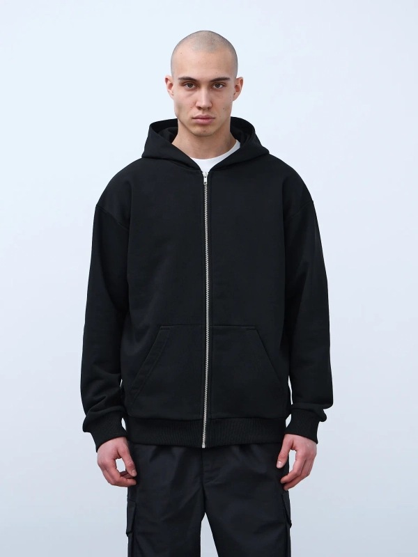 Худи оверсайз на молнии без начеса (черный)