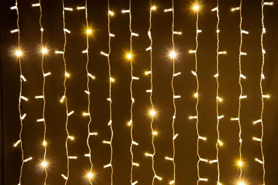Светодиодный занавес 400 теплых белых LED ламп, 2*2 м., статика, прозрачный провод ПВХ, Teamprof (TPF-C2*2-CT/WW)