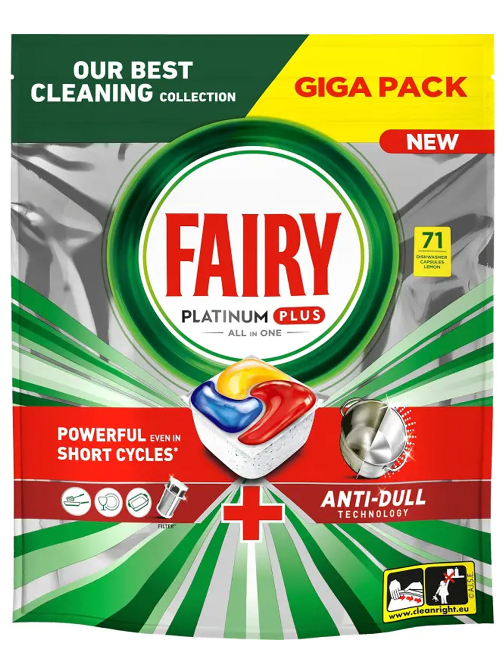 Таблетки для посудомоечной машины Fairy 71 шт Platinum PLUS ANTI-DULL