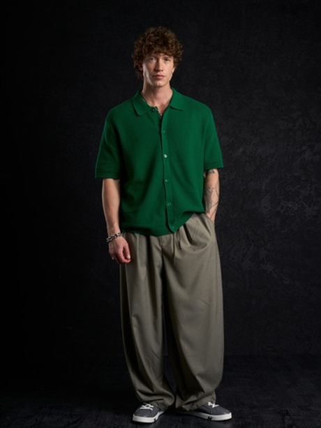 Зеленая трикотажная рубашка Laine с коротким рукавом