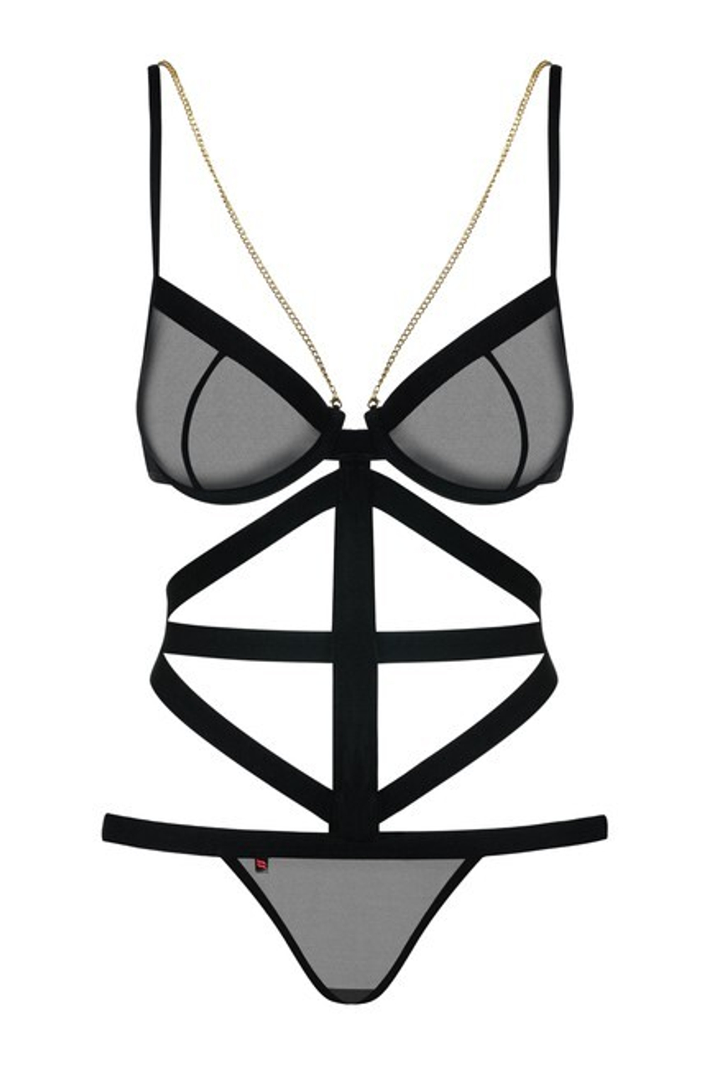 Черное боди на косточках с золотистыми цепочками Bondy Teddy LXL (46-48) (Цвет: черный)