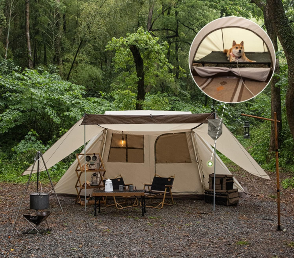 Палатка Naturehike Village 5.0 4-местная, алюминиевый каркас, снежная юбка, бежевая