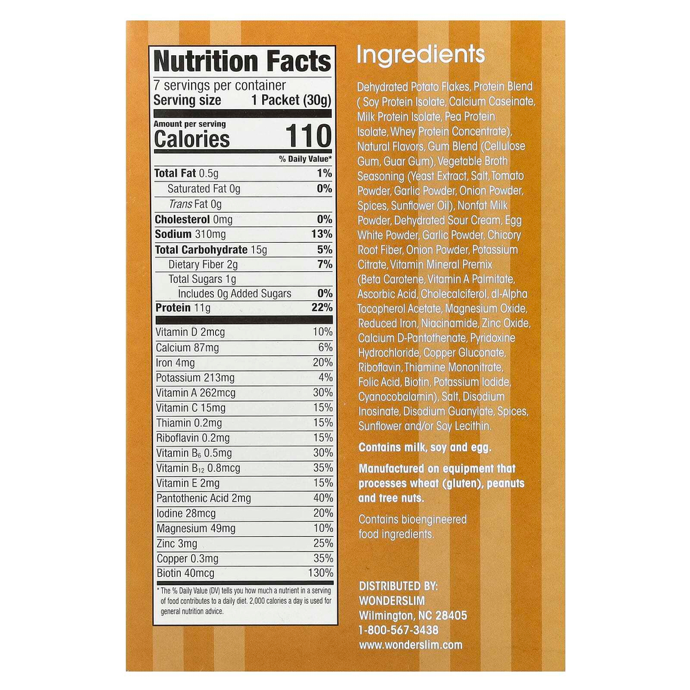 WonderSlim, протеиновое картофельное пюре, со вкусом чеснока, 7 пакетиков по 30 г
