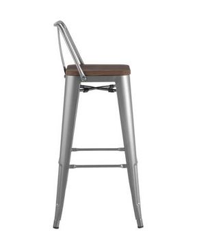 Стул барный TOLIX WOOD со спинкой серебристый матовый