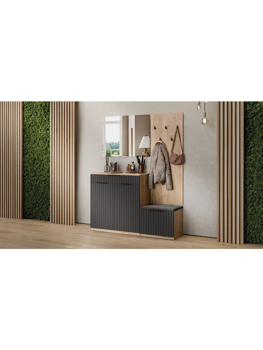 Прихожая с зеркалом Дуб Крафт золотой 145х43х195