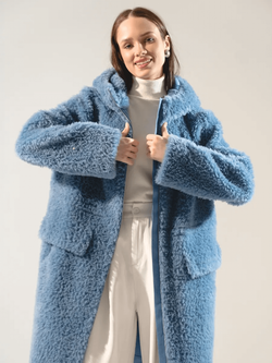 Шуба из 100% шерсти мериноса, синяя, Severina