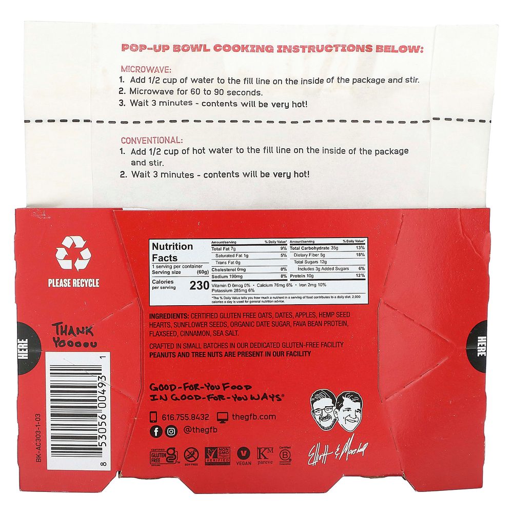 The GFB, Овсянка без глютена, яблоко и корица, 60 г (2,1 унции)