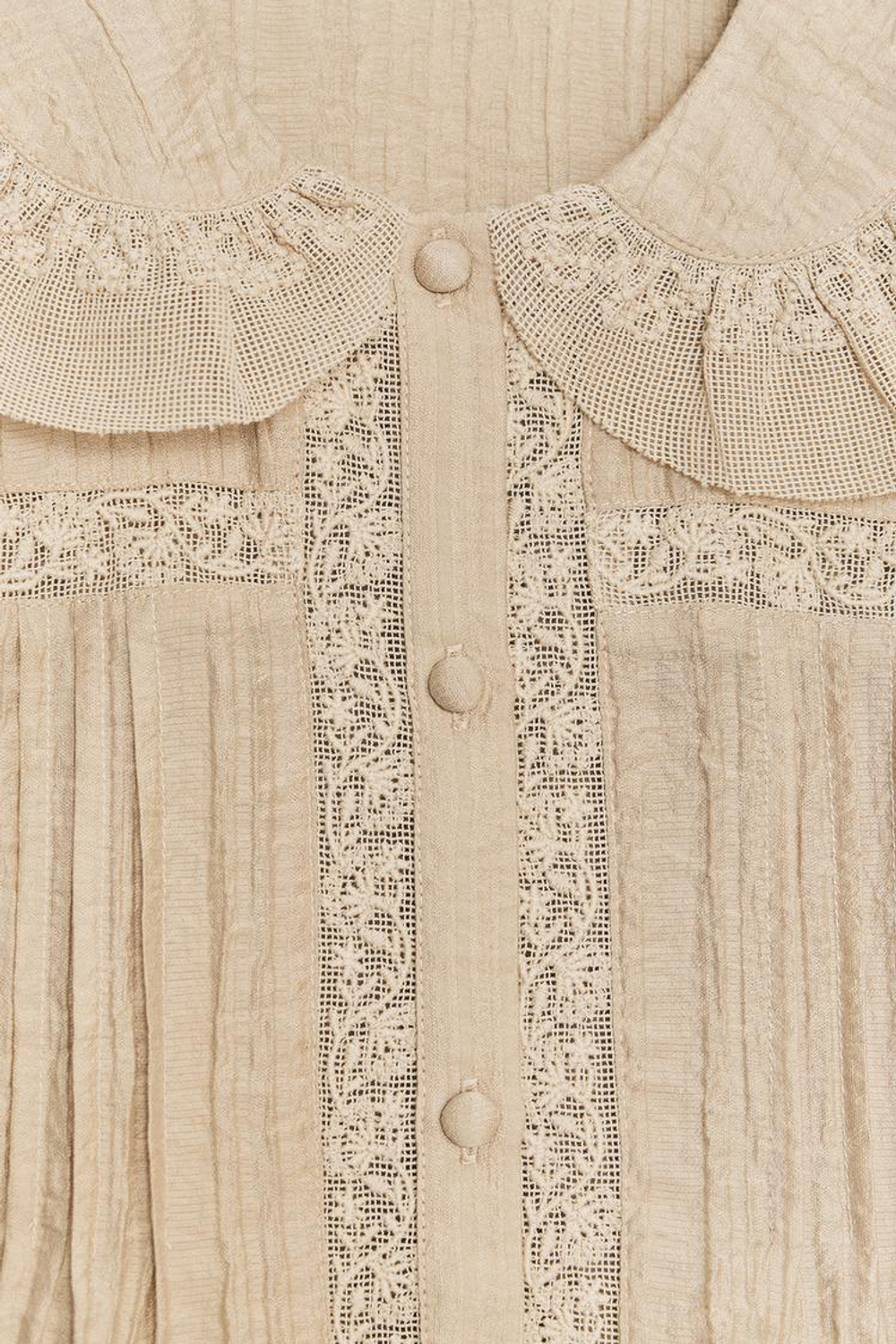 ZARA РУБАШКА С КРУГЛЫМ ВОРОТНИКОМ И ВЫШИВКОЙ, БЕЖЕВЫЙ