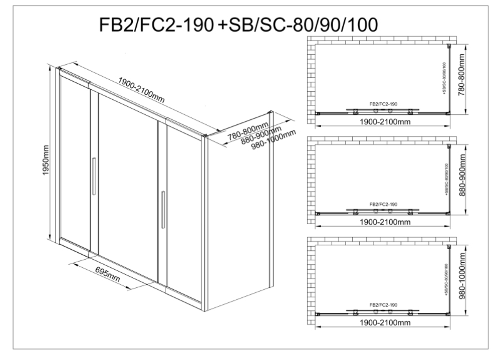 Душевой уголок AvaCan FB2 190-210  + SB90 MT