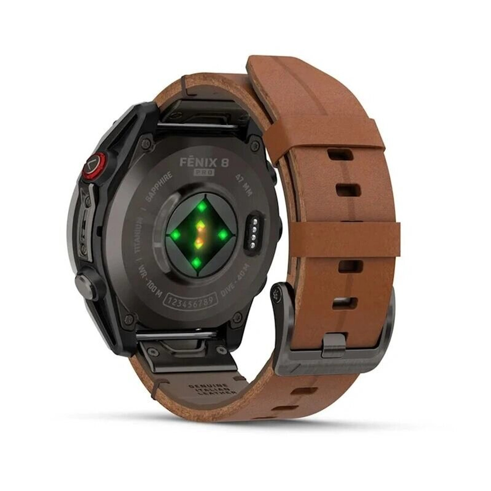 Умные часы Garmin Fenix 8 Pro 51mm, Amoled/Sapphire, Carbon Grey DLC Titanium wiht Chestnut Leather Band + Black/Pebble Gray Silicon Band (010-03199-40)