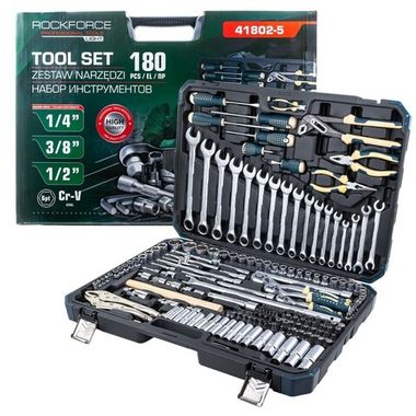 Набор инструментов 180пр. 1/4'', 3/8'', 1/2''(6гр.) RockFORCE LIGHT RF LIGHT-41802-5