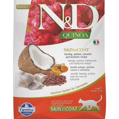 Farmina N&D Quinoa корм для кошек для здоровой кожи и шерсти с сельдью и киноа (беззерновой) (Skin&Coat)