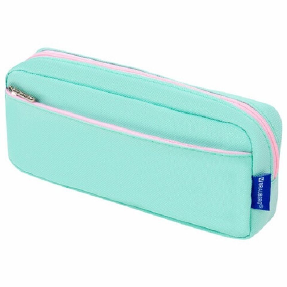 Пенал мягкий прямоугольный 2 отделения 210*100*50 Brauberg Pastel, мятный, ткань