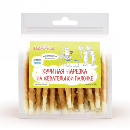Лакомство для собак Dog Fest "Куриная нарезка на жевательной палочке", 1 штука
