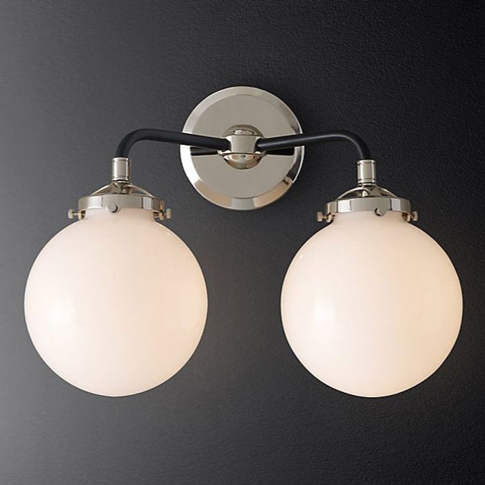 Бра Restoration Hardware Bistro Globe Milk Glass Double Sconce Polished Nickel