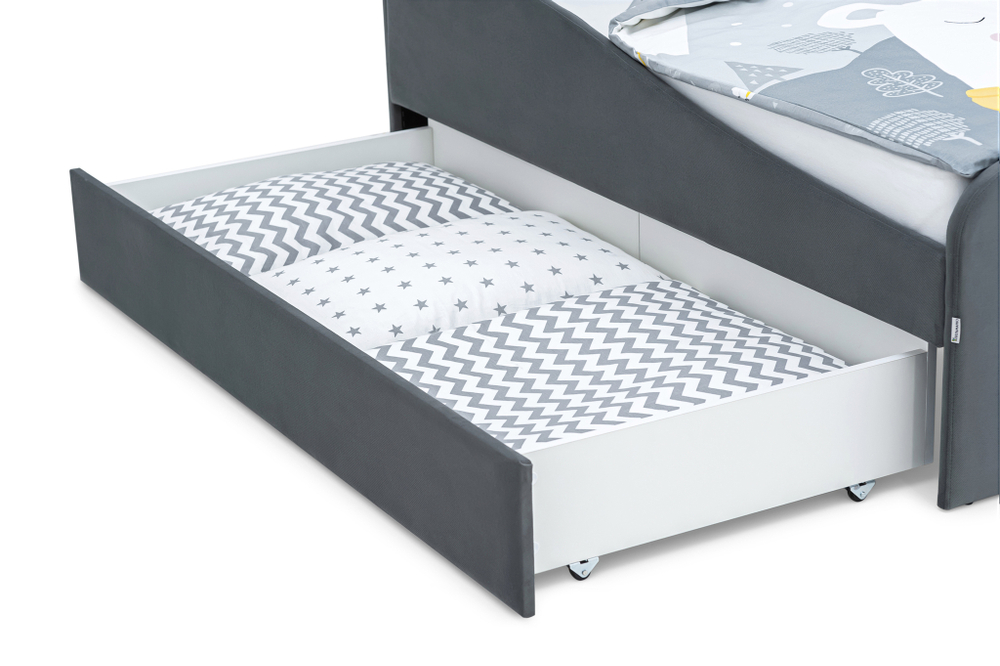 Детская мягкая кровать с ящиком Бельмарко Letmo графит велюр