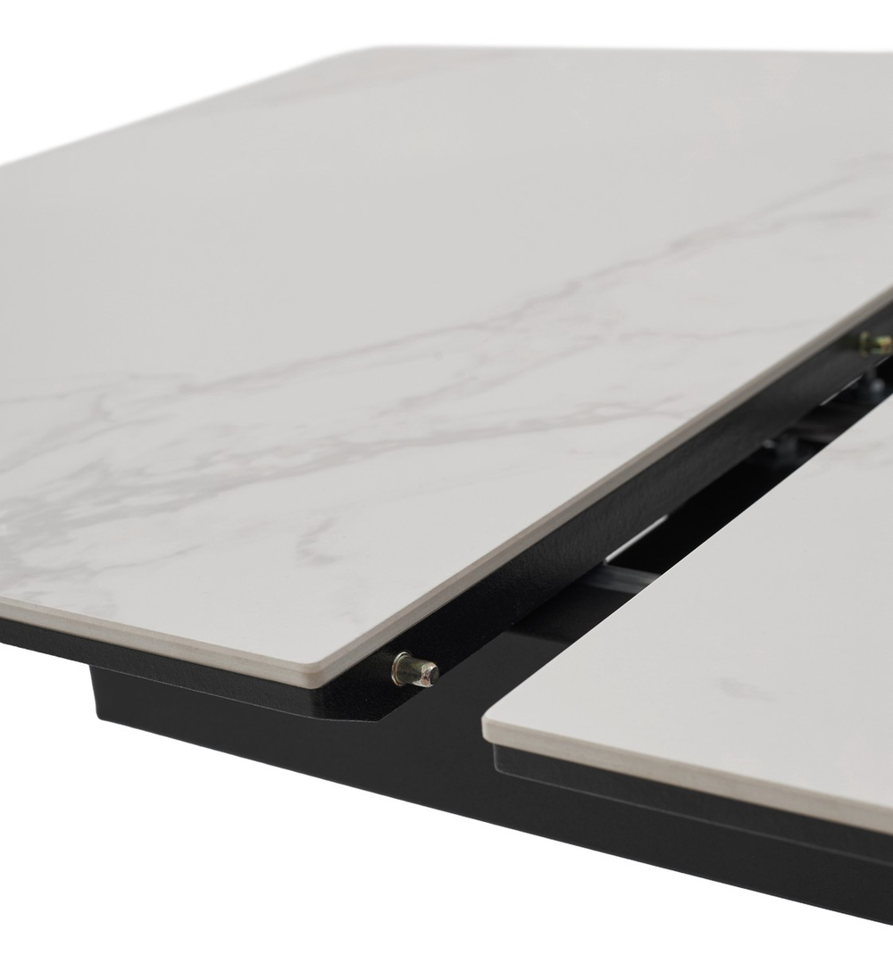 Стол КОМИЛЬФО МИНИ 100 БЕЛЫЙ МРАМОР с прожилками латте, керамика / ЧЕРНЫЙ, М-City