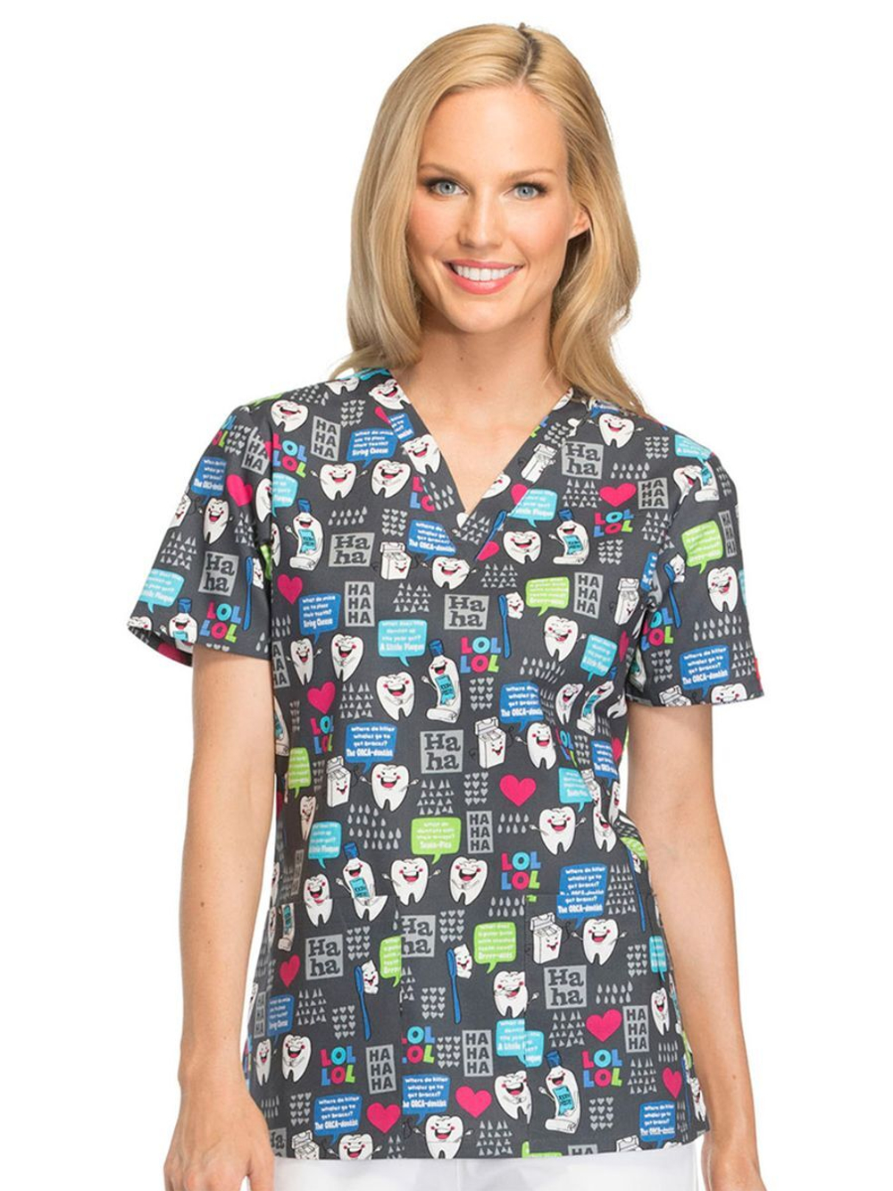 Топ медицинский женский Dickies DK704, принт "Зубной смех", серый, L