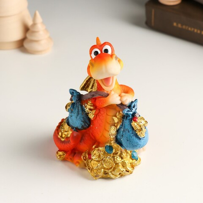 Копилка полистоун "Дракон с сокровищами" 8,3х7х11,5 см.