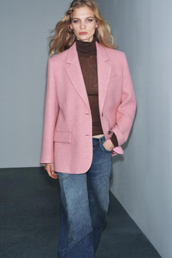 ZARA БЛЕЙЗЕР ОВЕРСАЙЗ — ZW COLLECTION LIMITED EDITION, РОЗОВЫЙ