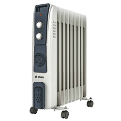 Обогреватель масляный D12F-9 "DELTA", 2000 Вт, 9 секций, с вентилятором, светло-серый