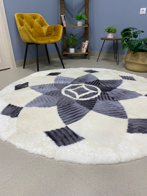 Ковер круглый натуральный мех овчина , 160 х 160 см.