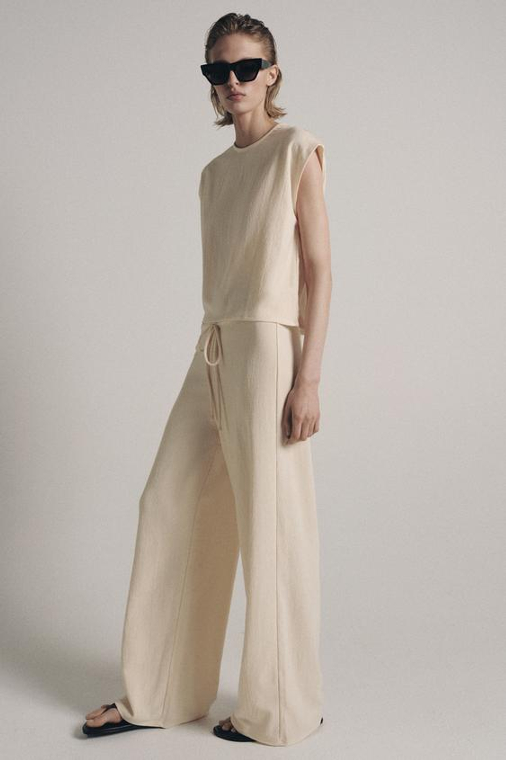 ZARA БРЮКИ ПРЯМОГО КРОЯ В СТИЛЕ РУСТИК, ЭКРЮ