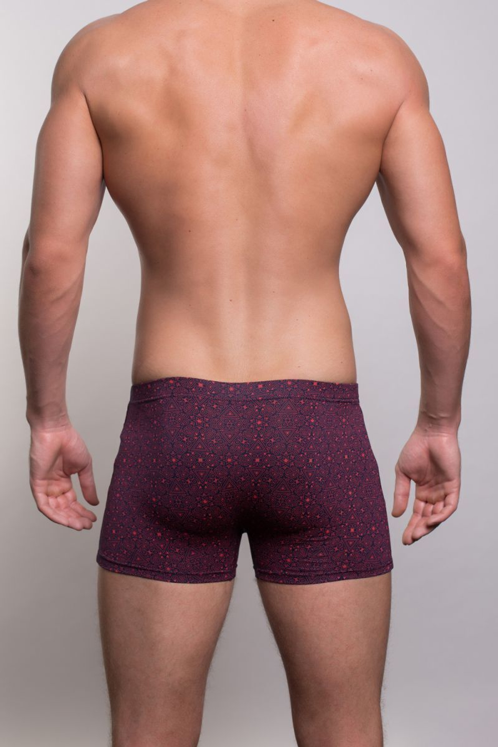 Мужские трусы-боксеры с узором из треугольников и звезд (Размер: M) (Цвет: серый)