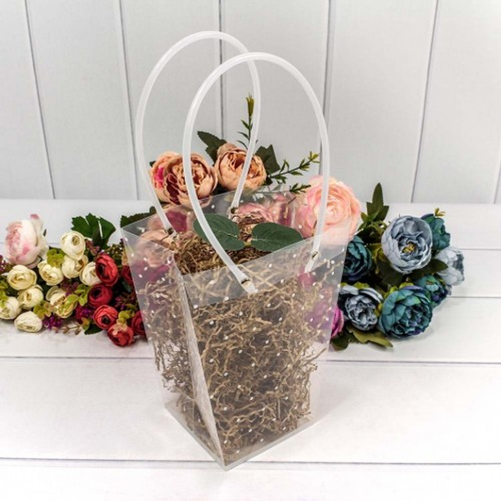 Пакет подарочный 12.5х12х8см Ваза для цветов (Прозрачный)