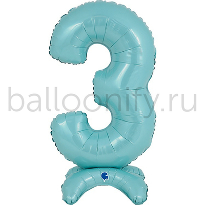 Шар ЦИФРА 3 Pastel Blue на подставке 25" 63 см