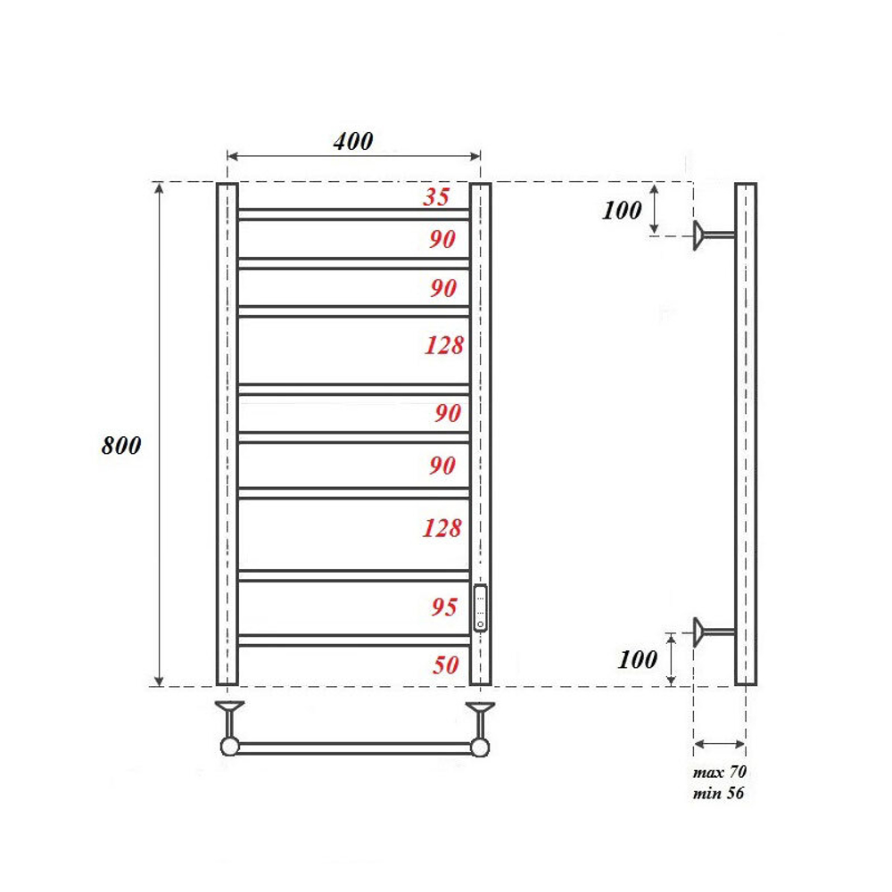 Полотенцесушитель электрический Point Аврора PN10848W П8 400x800 диммер справа, белый