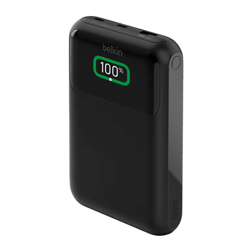 Внешний аккумулятор Belkin BoostCharge Pro 20K (20000 мА·ч) (BPB020) Проводная зарядка: 2 USB-C, USB-A. Беспроводная зарядка: нет. Есть дисплей, поддержка PD и PPS. Энергоёмкость — 70,85 Вт·ч. Максимальная выходная мощность — 65 Вт