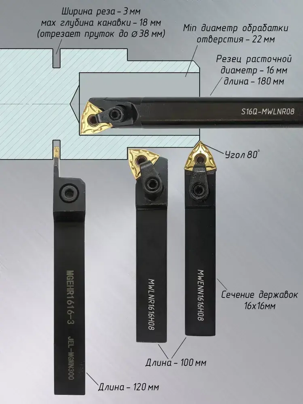 Токарные резцы по металлу 16х16 / Набор резцов 4 шт
