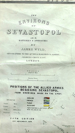 Карта обороны и осады Севастополя 1854 с указанием батарей и подходов. Джеймс Уайлд. 1854г. 1-е изд.
