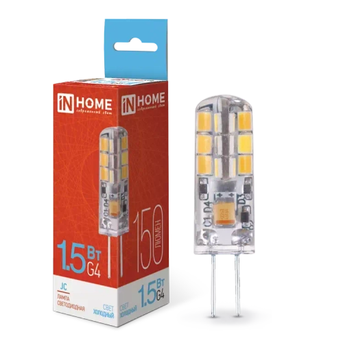 Лампа светодиодная LED-JC 1.5Вт 12В G4 6500К ХОЛОДНЫЙ 150Лм IN HOME