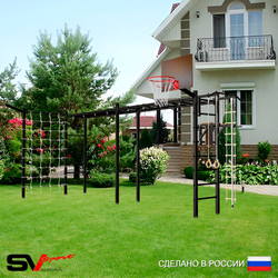 Уличная шведская стенка Sv Sport рукоход х 2 с комплектом турник прямой У50855К (Турник/Брусья/Щит баскет/Кронш бокс/Канат/кольца/лестница/Сетка)