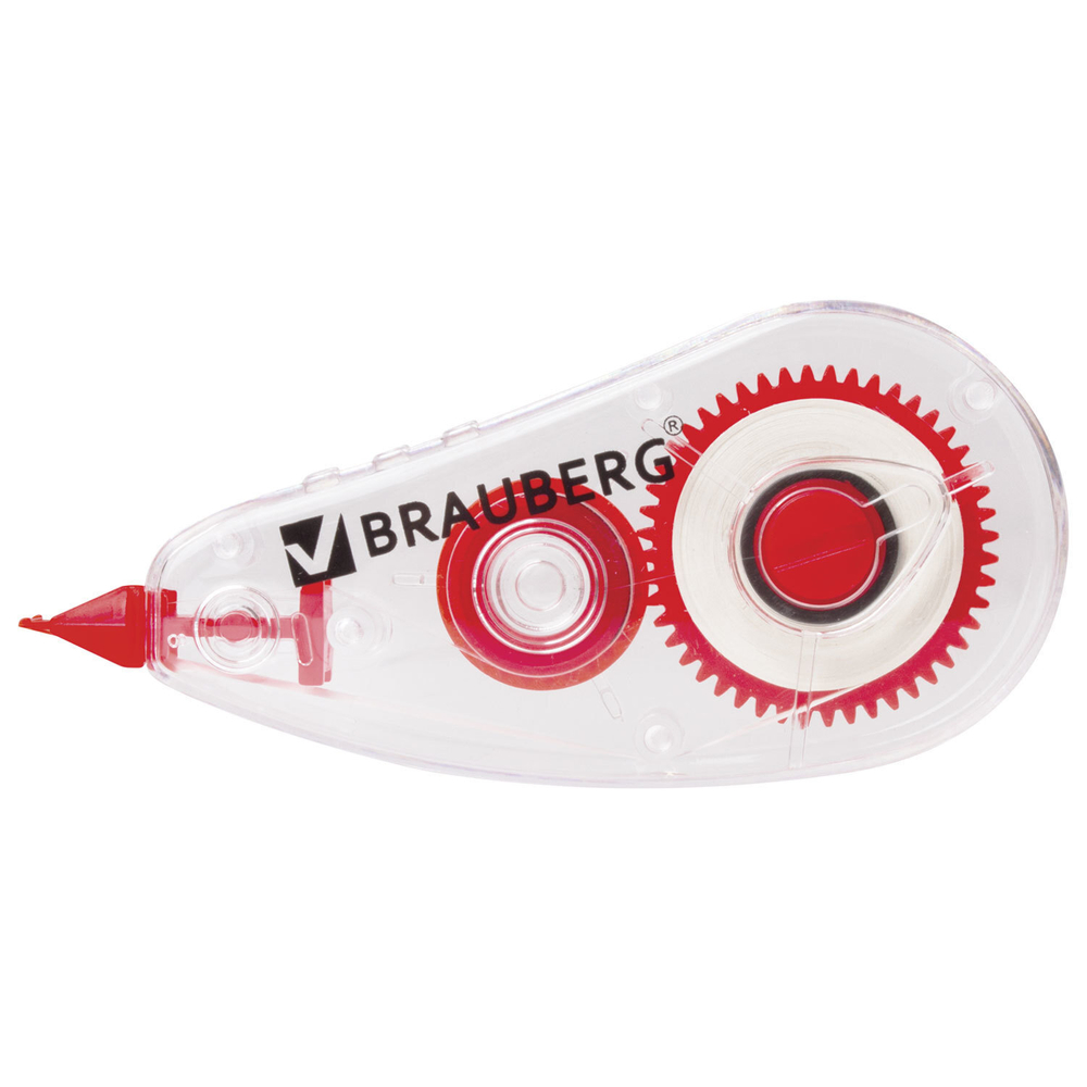 Корректирующая лента BRAUBERG RED POWER 5 мм х 6 м корпус прозрачный механизм перемотки европодвес (12 штук в упаковке)