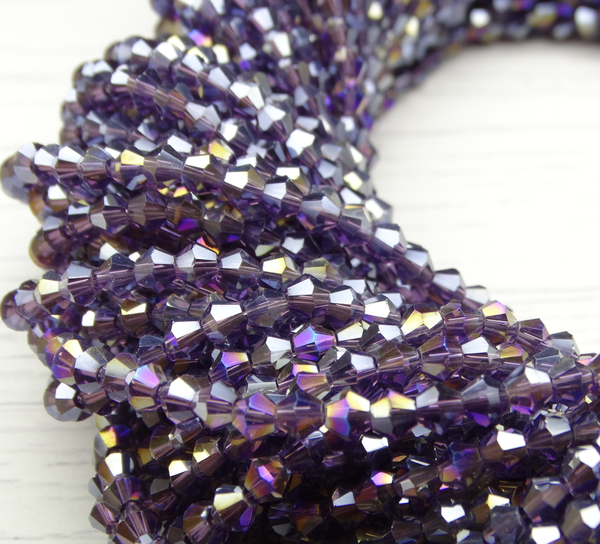 ББ031ДС3 Хрустальные бусины "биконус", цвет: фиолетовый AB прозрач., размер 3 мм, кол-во: 95-100 шт.