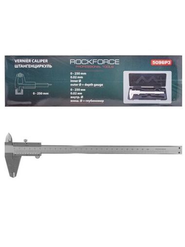 Штангенциркуль (0-250мм, 0.02мм, внутр. ?, наруж. ? + глубиномер), в пластиковом футляре RockForce##Rock FORCE RF-5096P3