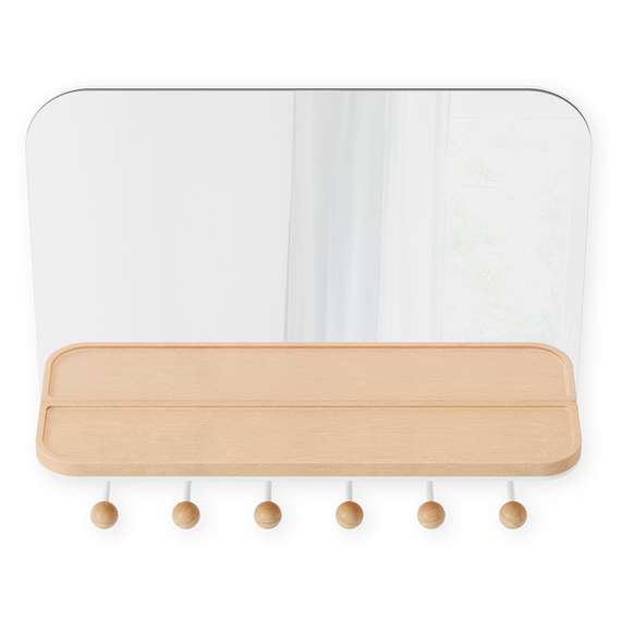 Зеркало с крючками для аксессуаров estique, 46х41 см, белое/натуральное дерево