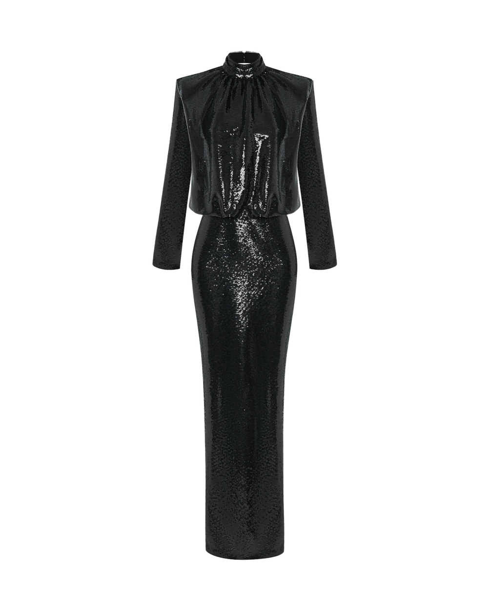 Платье макси из пайеток со сборкой