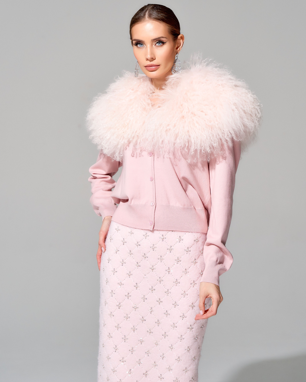 Кардиган с отделкой мехом ламы