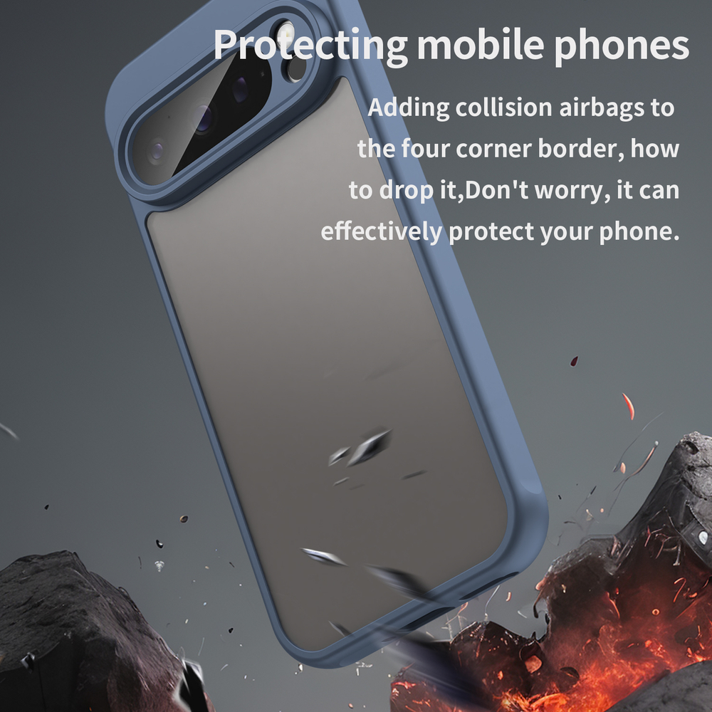 Чехол с синими боковыми рамками для Google Pixel 9 Pro, задняя крышка прозрачная тонированная