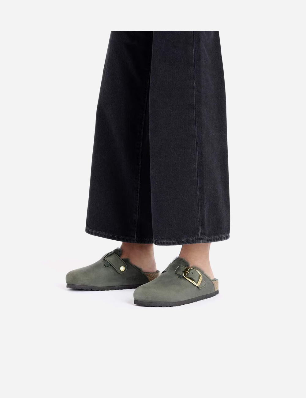Birkenstock Boston Big Buckle Shearling Clogs "Thyme"