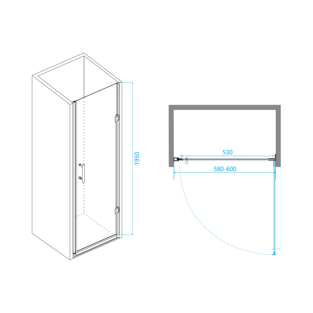 Душевая дверь на петлях, распашная дверь RGW PA-06b (Прозрачное, 600)