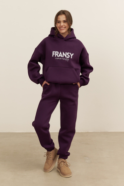 Джоггеры OVERSIZE, с начесом, темно-фиолетовые