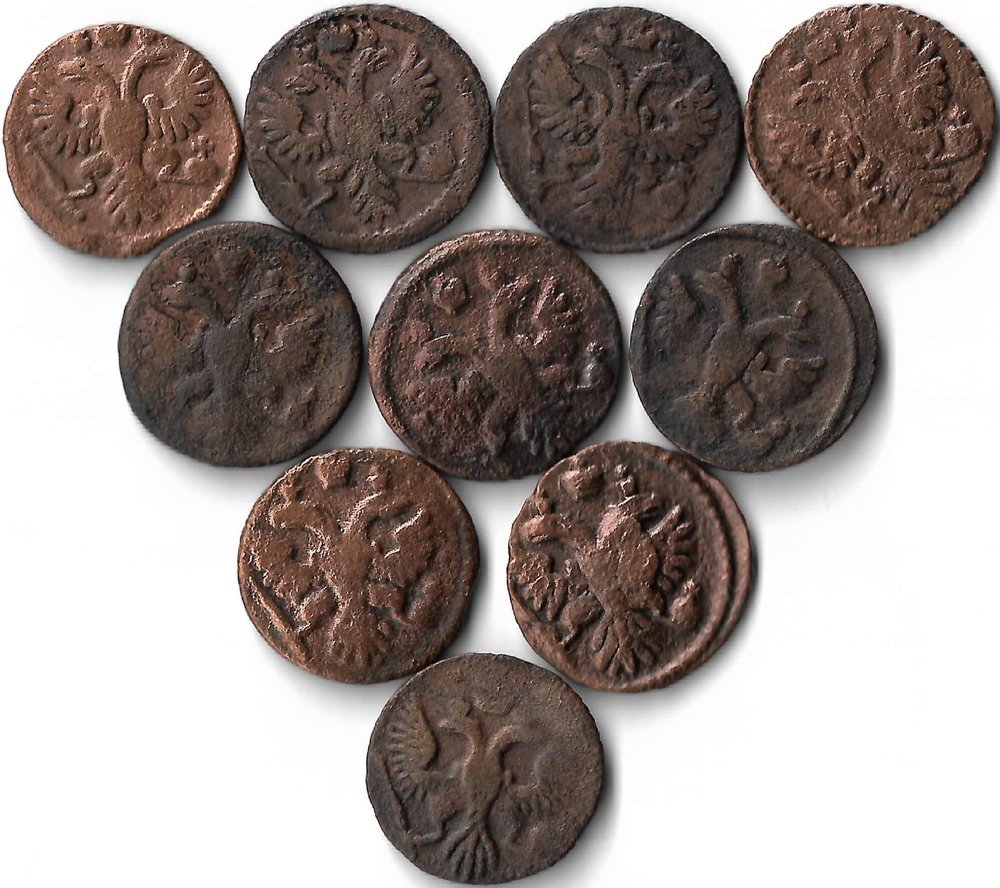 Набор медных монет 1730-1750 года (10 монет) Полушка (F-VF)